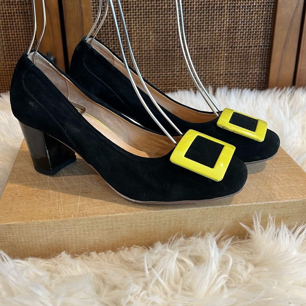 Roger Vivier Suede Leather Chunky Heeled Pump with Faux Buckle Detail